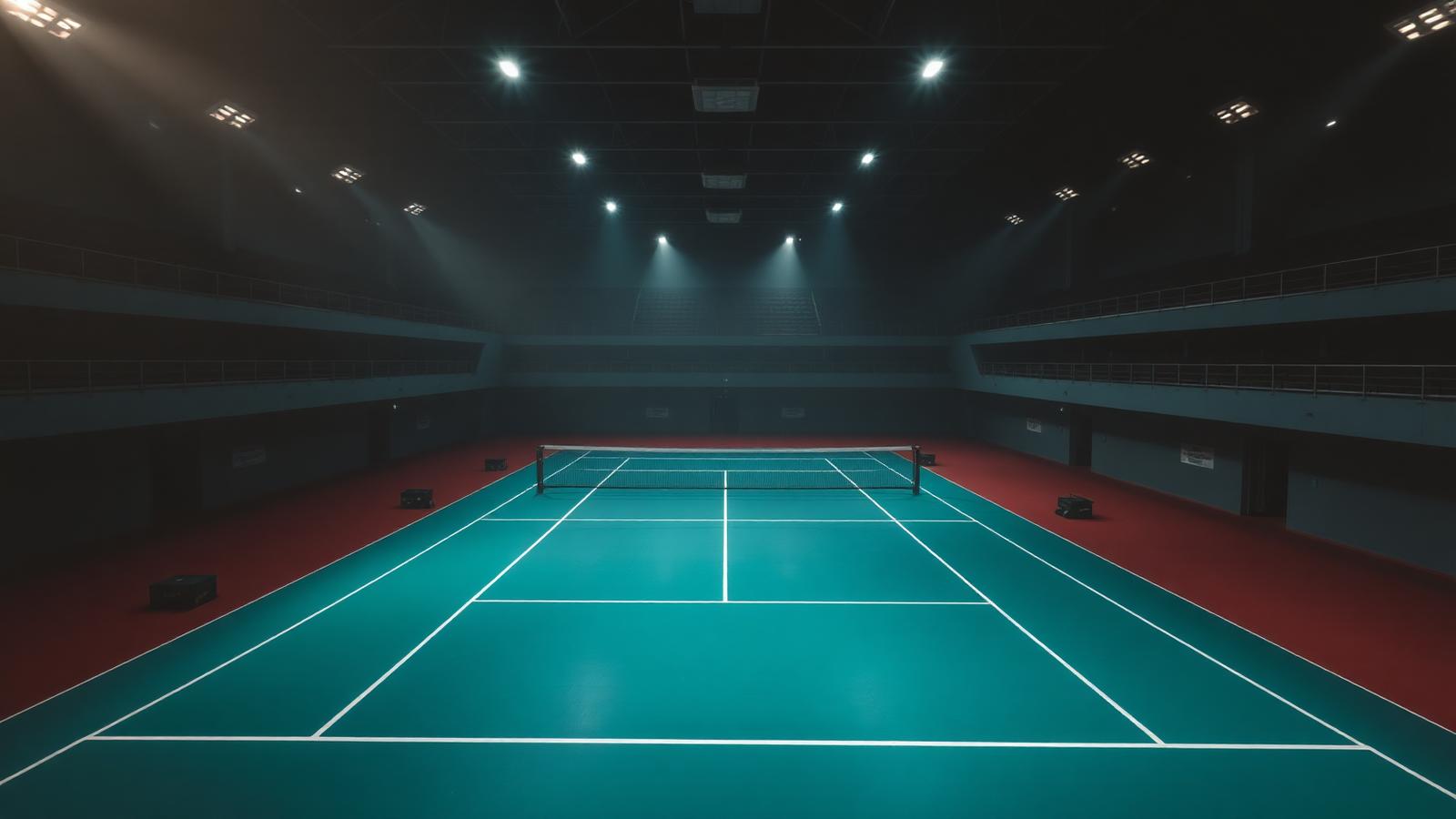Court de badminton iluminado numa arena